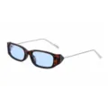 Lunettes de soleil à monture écaille, verres bleu clair et branches métalliques fines - Style à Petit Cadre Carré / Léopard Écaille Lentille Bleue (C8)