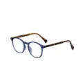 Blue oval frame sunglasses with tortoise shell temples, stylish and modern variant design. - Transparent Royal Blue Frame White To Gray