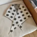 Chic polka dot knitted triangle scarf for women, soft cozy winter warm fashion winter accessory. - Geometric Blue / Off White