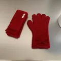 Red knitted scarf and gloves set for women, cozy winter thermal accessories, stylish solid color. - Scarf and Glove Set / Red