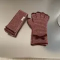 Striped knit scarf and gloves set for women, cozy winter two piece autumn warm accessories. - Scarf and Glove Set / Red Coffee