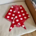 Red white polka dot knitted triangle scarf stylish retro winter warm neck wrap accessory - Geometric Blue / Ambient Red