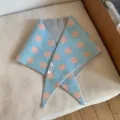 Blue pink polka dot knitted triangular scarf retro winter warm fashion cute stylish neckerchief - Geometric Blue / Blue Pink