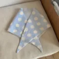 Light blue polka dot knitted triangular scarf retro style cute warm winter fashion accessory. - Geometric Blue / Light Blue