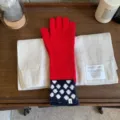 Red and navy blue polka dot long knit gloves, stylish retro warm winter gloves for women. - Gloves / Navy Red