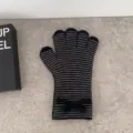 Guantes de punto a rayas para mujer, accesorio de invierno acogedor con lindo lazo. - Solo Guantes / Negro y Gris