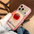 Funda transparente rosa con soporte de tomate y estampado de estrellas, diseño moderno y genial. - Funda Con Estrellas Y Soporte de Tomate / Para iPhone 18 Pro Max / Rojo Cereza