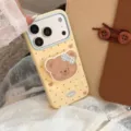 Schattig klein beren telefoonhoesje met strik en houder, zachte siliconen cover voor meisjes. - Telefoonhoesje Set / iPhone 18 Pro Max / Mangogeel Sterrenbeer Met Houder