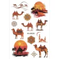 Autocollant de tatouage temporaire chameau désert style ethnique exotique géométrique - Motif Chameau Coucher de Soleil Désert (K0-26035)