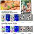 Livre de tatouages ​​temporaires dinosaures luminescents pour enfants ensemble étanche. - Thème Dinosaures / TTS-26B001-TTS-26B008
