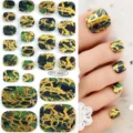 Autocollants d'ongles d'orteil serpent or vert faux ongles imperméables de fête - Motif Serpent Vert Or (FTT-26001)