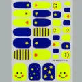 Stickers d'ongles d'orteils bleu jaune néon avec étoiles et visages souriants variante été - Style Smiley Contraste Bleu Marine Jaune (FH26013)