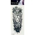 Autocollant de tatouage temporaire demi-bras noir et blanc avec un lion royal et des fleurs. - Motif Lion Couronne (K4-26014)