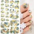 Autocollants d'ongles de pied tropicaux feuilles dorées adhésifs imperméables pour nail art - Feuilles Tropicales Feuille d'Or (FTT-26008)