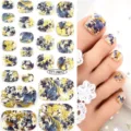 Autocollants d'ongles d'orteil à fleurs bleu or imperméables adhésifs femmes - Floral Vintage Bleu Or (FTT-26012)