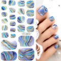 Autocollants d'ongles d'orteil marbre bleu violet lignes dorées imperméables 1pc - Marbre Bleu Violet (FTT-26013)