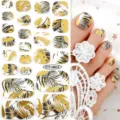 Autocollants d'ongles d'orteil de feuille tropicale dorée imperméable auto-adhésif FTT-26014 - Feuille d'Or Noir Blanc (FTT-26014)
