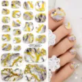 Stickers pour ongles d'orteils motif marbre violet lignes dorées, autocollants étanches. - Marbre Violet (FTT-26015)