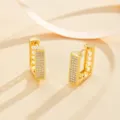 Elegant gold plated rectangular huggie hoop earrings with sparkling cubic zirconia stones. - Geometric Rectangular Ear Hoop (EH1303)