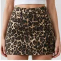 Sexy leopard print denim mini skirt for women high waist bodycon A-line casual short skirts - S / Bottoms / Leopard Print