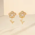 Boucles d'oreilles détaillées fleurs en zircons, pierres scintillantes et design doré élégant. - Style Floral Frais (EH1342) / Champagne