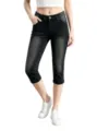 Pantalones capri de mezclilla lavada elástica para mujer, jeans cortos ajustados. - S / Negro