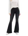 Women black stretch denim flare pants, stylish slim fit bell-bottom jeans for casual wear. - S / Bottoms / Black