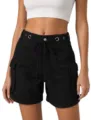 Short cargo nero con coulisse, occhielli in metallo e tasche per un look casual estivo. - Taglia S / Pantaloni e gonne / Nero