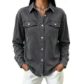 Damen lässige dunkelgraue Jeans Langarm Hemd Jacke mit Revers und Knopfverschluss. - S / Oberteil (3409) / Grau