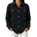 Schwarzes Jeanshemd Damen langarm Knopfleiste Freizeit Mode Revers Jeansjacke neu - S / Oberteil (3409) / Schwarz
