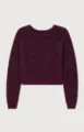 Burgundy fuzzy knit sweater detail, soft mohair texture, cozy round neck winter apparel. - S / Tops / Dark Red