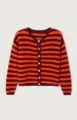 Cárdigan de punto a rayas naranja y rojo oscuro mujer cuello redondo suave jersey - S / Tops / Rojo Anaranjado