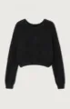 Black cropped fuzzy pullover sweater for women, comfortable long sleeve knitwear top. - S / Tops / Black