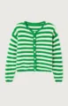 Cardigan de rayas verde y blanco para mujer cuello redondo jersey de punto botonadura. - S / Tops / Verde