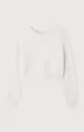 Detailed view of a fuzzy cropped knit sweater featuring a soft crewneck and long sleeves. - S / Tops / White