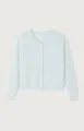 Light blue fluffy knit cardigan sweater, soft texture detail view for women daily wear. - Light Blue