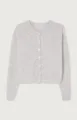Detail view of the elegant grey V-neck knit cardigan, showcasing fine texture and classic buttons. - Light Gray