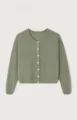 Detailed view of women's knitted cardigan, button-up design, soft fabric for daily wear. - Army Green