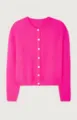 Pink knit cardigan sweater detail view, cozy long sleeve apparel for women daily wear. - Deep Pink