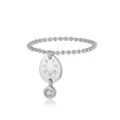 Bague en perles argentées avec pendentif gravé et zircone cubique, vue produit principale - Bague à Billes Or Blanc MMR527 / Taille 6