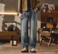Mens vintage washed loose fit denim jeans casual streetwear straight leg trousers fashion - 28 / Bottoms / Washed Vintage Blue (CK9922#)