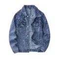 Veste en jean paisley vintage pour homme, manteau de travail jacquard streetwear large. - M / Hauts / Bleu Profond (6802)