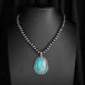 Bohemian vintage turquoise necklace with silver beads pendant western style jewelry item - Blue Style (X1216-15)