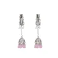 Vintage silver rhinestone long earrings with white pearls and pink beaded tassel drop design. - Pink
