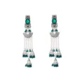 Pendientes largos étnicos de diamantes de imitación tallados en abanico con borlas. - Verde Oscuro
