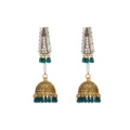 Vintage χρυσά σκουλαρίκια jhumka με λαμπερά στραζ, πράσινες χάντρες και μαργαριτάρια. - Σκούρο Πράσινο