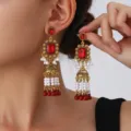 Vintage gold red crystal long dangle earrings with pearl tassels for women jewelry - Red (S5107-7)
