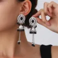 Exquisite exotic black beaded jhumka earrings vintage hollow rhinestone alloy drop earrings - Bell Tassel Drop Earrings / Black (S5111)