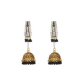 Boucles d'oreilles jhumka ethniques dorées vintage avec strass et perles noires. - Noir