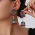 Pendientes colgantes jhumka bohemios vintage de filigrana con cuentas rojas para mujer moda - Rojo Oscuro